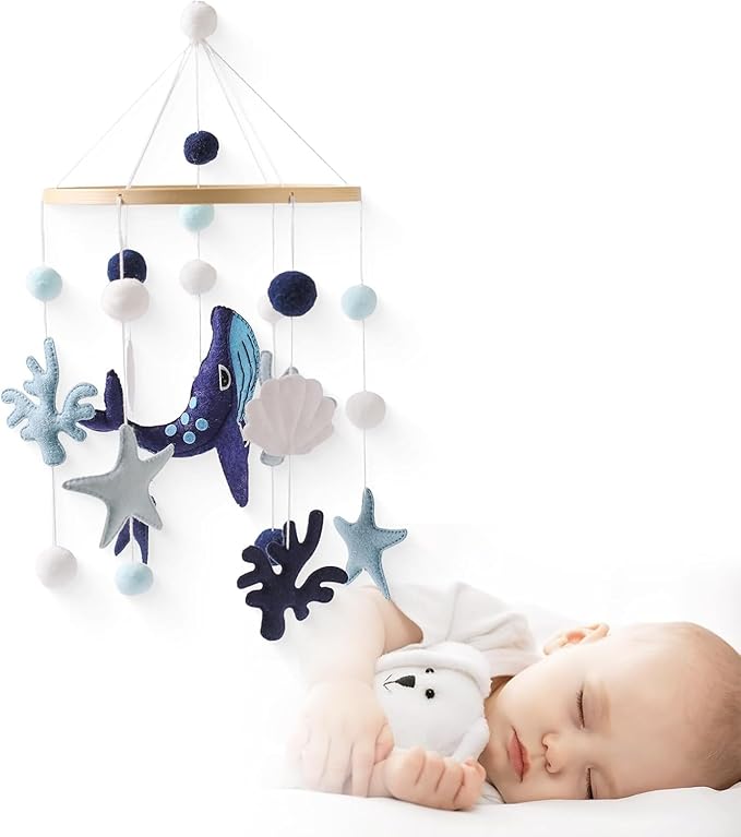 Baby Mobile Wind Chime Sea Creatures, Whale Mobile Wind Chime, Baby Bed Hanging Game Mobile for Children's Room Children's Bed Decor
