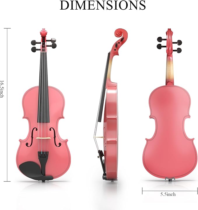 1/8 Beginner Violin Kit, Complete Violin Set with Case, Bow, Rosin,Pink