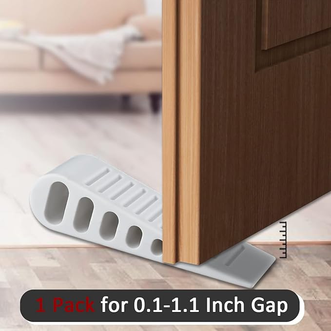 JQK Rubber Door Stopper Wedge, White 3 Pack Soft TPR Premium Door Stops for Bottom of Heavy Duty Door on Tile, Concrete, Carpet, Wooden Floor, DSB61-WH-P3