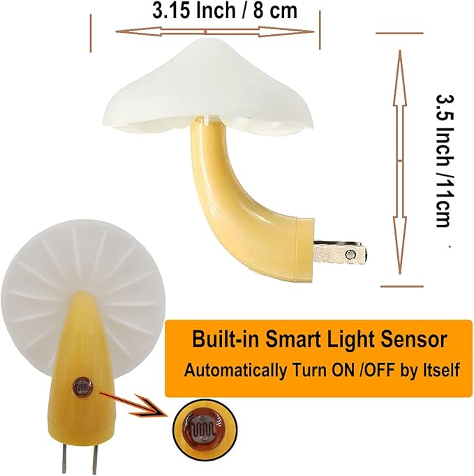 AUSAYE 4 Pack Plug in Night Light Sensor Light, Color Changing Mushroom Light LED Nightlights for Kids, Adults, Bedroom, Bathroom,Hallway, Stairs, Kitchen