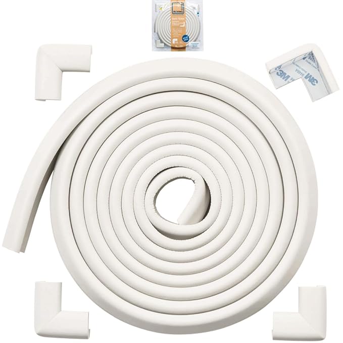 Roving Cove HeftyFit Edge Corner Protector Baby Proofing (Large 15ft Edge 4 Corners), Heavy-Duty, Soft NBR Rubber Foam, Furniture Fireplace Safety Bumper Guard, 3M Adhesive, Oyster White (Off White)