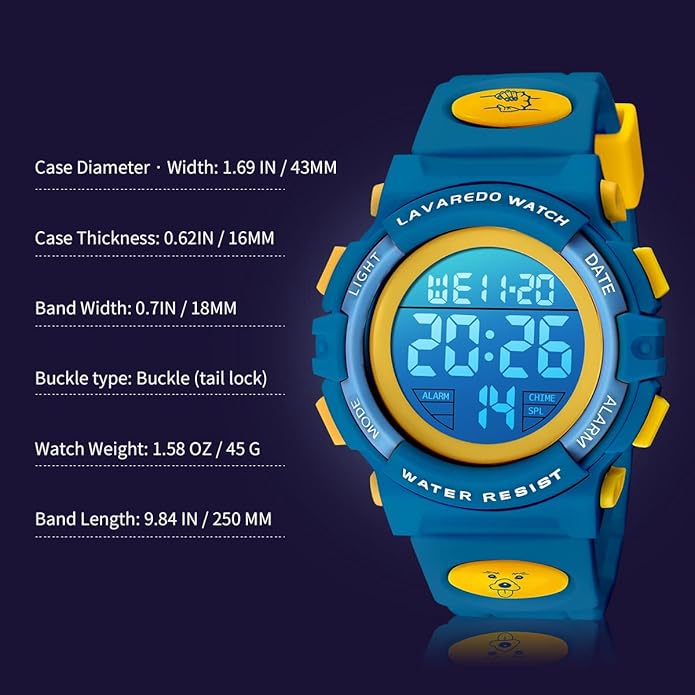 Kids Watch,Boys Watch for 3-15 Year Old Boys,Digital Sport Outdoor Multifunctional Chronograph LED 50 M Waterproof Alarm Calendar Analog Watch for Children with Silicone Band,Kids Gift