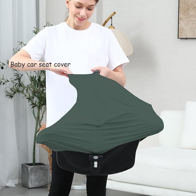 Car Seat Cover Baby for Nursing, Baby Breastfeeding Cover Carseat Canopy Covers, Solid Color Multi-use Nursing Cover for Babies (Roman Green)