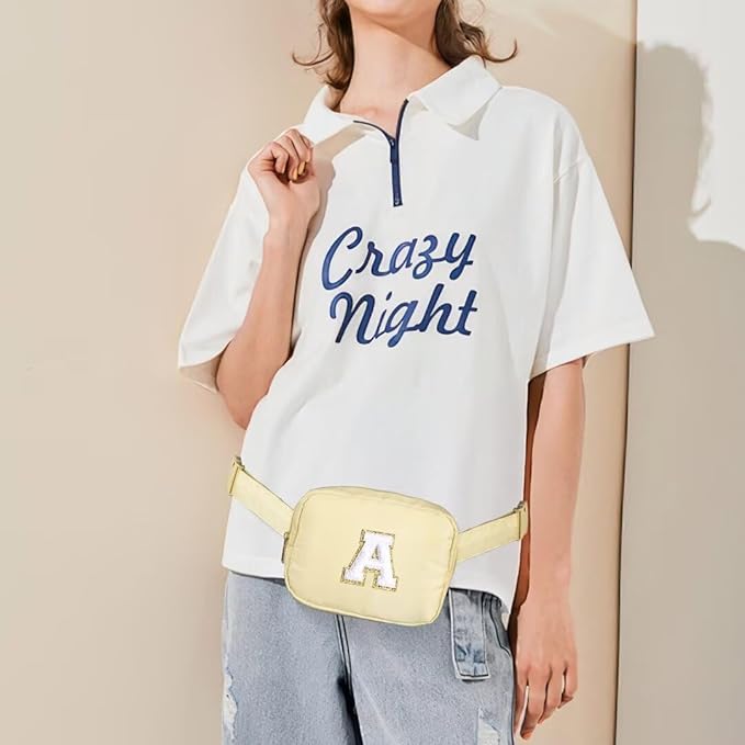 YOOLIFE Initial Belt Bag - Crossbody Bags Women - Fanny Packs for Women Cross Body Bag Khaki Small Waist Packs Travel Everywhere Belt Bag Monogram Crossbody Bag M