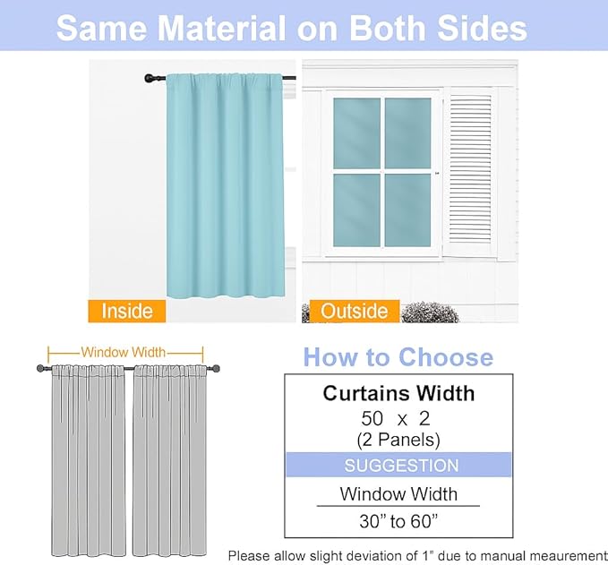 Simplebrand Aqua Blackout Curtains for Bedroom 96 Inches Long 2 Panels, Solid Thermal Insulated, Energy Saving Living Room Window Treatment Curtains Blackout Drapes, W50 x L96 Inch, Aqua