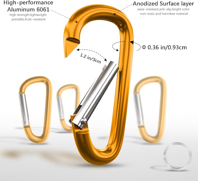 sprookber 4" & 5" Extra Large Aluminum Carabiner D Ring, Caribeener Clips, Spring Snap Hook for Keychain Clip, Set of 4