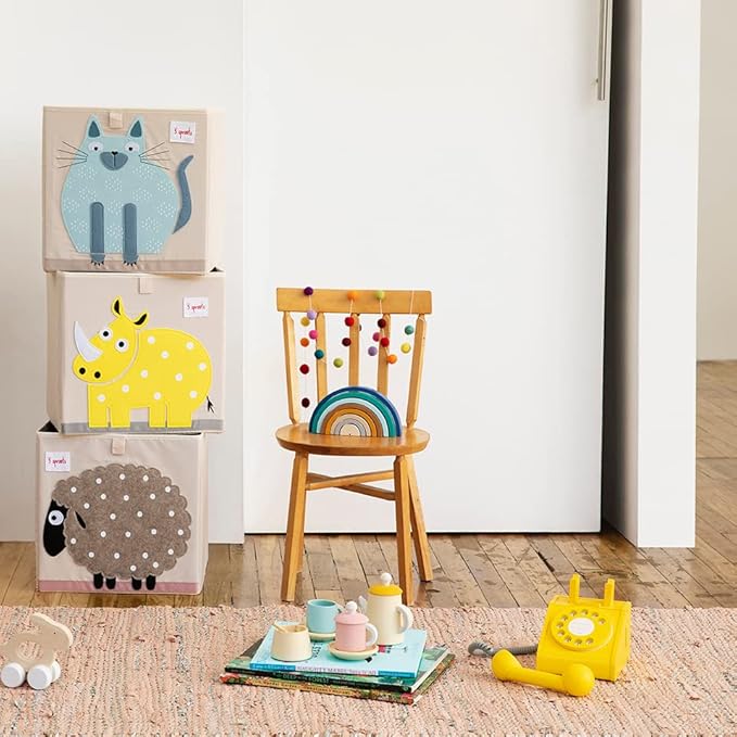 3 Sprouts Toy Storage Organizer: Toy Box Cube Organizer for Playroom, Nursery - Foldable Storage Bin - Cat