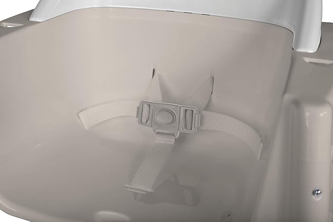 Foundations Secure Sitter 7" Feeding Chair, Stable “No Tip” Feet, 3-Point Adjustable Harness, Removable Tray, Easy to Clean, Smooth Plastic (White/Tan)