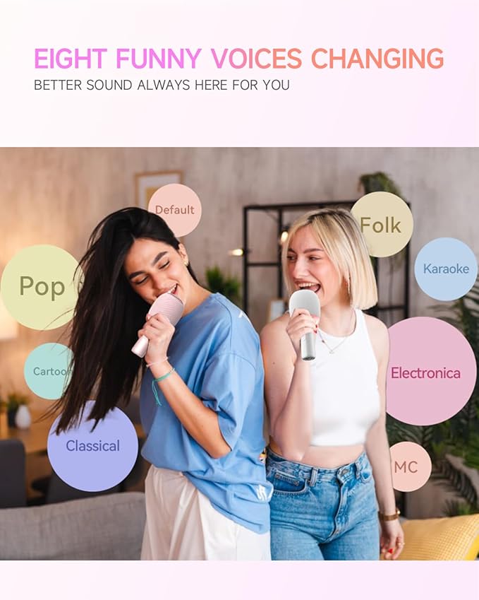 Wireless Bluetooth Karaoke Microphone, 5-in-1 Portable Handheld Mic Speaker with Dynamic Lights, Karaoke Microfono for Car Travel Home Party, Music Record, Duet Singing Gifts for Adults Kids (Pink)