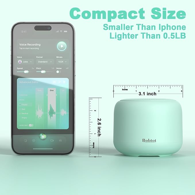 Bobtot Portable Bluetooth Speakers with Strap Easy to Carry, Wireless IPX5 Waterproof Mini Speaker with Loud Stereo Sound, 20 Hours Playtime, Rechargeable Battery, Built-in Microphone, Green