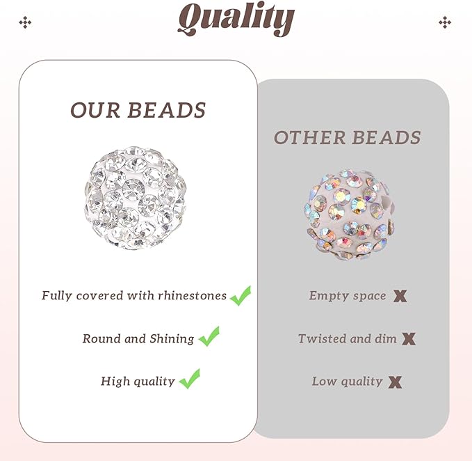 160pcs 10mm Rhinestone Beads for Jewelry Making, White Mixed Shiny Round Disco Ball Beads Bulk, Sparkle Crystal Clay Christmas for Bracelet Baseball Necklace Earring Crafting and DIY