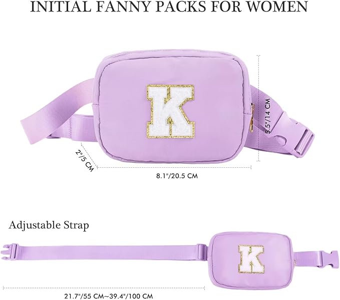 YOOLIFE Purple Initial Crossbody Belt Bag for Women - Friendship Birthday Gift for Friends J