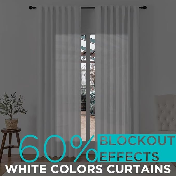 Joydeco 90 Inch 60% Blackout White Curtains 2 Panels,Elegant Soft Sheer Curtains for Bedroom,Thermal Insulated Black Out Drapes for Living Room,Rod Pocket Back Tab Drapes(W52 x L90 Inch,Greyish White)