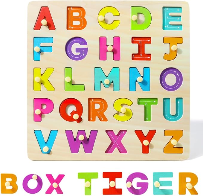 GRINNNIE Toddler Puzzle for 1 2 3 Years Old, Wooden Alphabet Number Peg Puzzles for Preschool Toddlers Age 2-4, Great Learning Puzzle Toy 1st Birthday Gift for Girls Boys