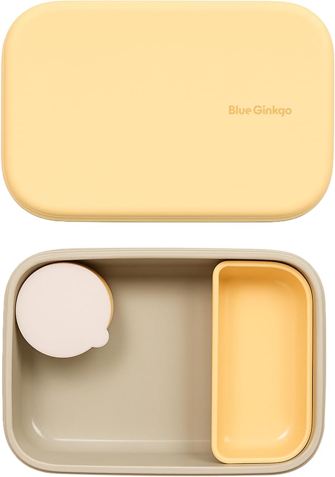 BLUE GINKGO Silicone Lunch Box Set – Durable Heavy-Duty Silicone Bento Box, Microwave, Freezer, Dishwasher Safe – Airtight, BPA Free (Made in Korea, Grey)