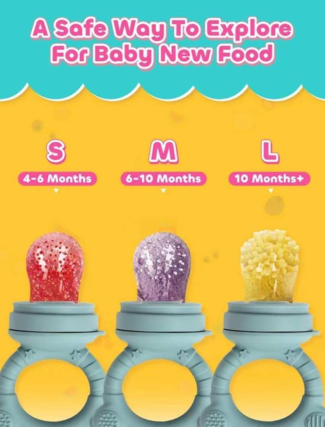 Baby Popsicle Molds & Food Feeder Set, Baby Fruit Feeder for Infant Teething Relief & Safe Infant Self Feeding 4 Months+ Starting Solids for Baby Essentials (Green+Beige)