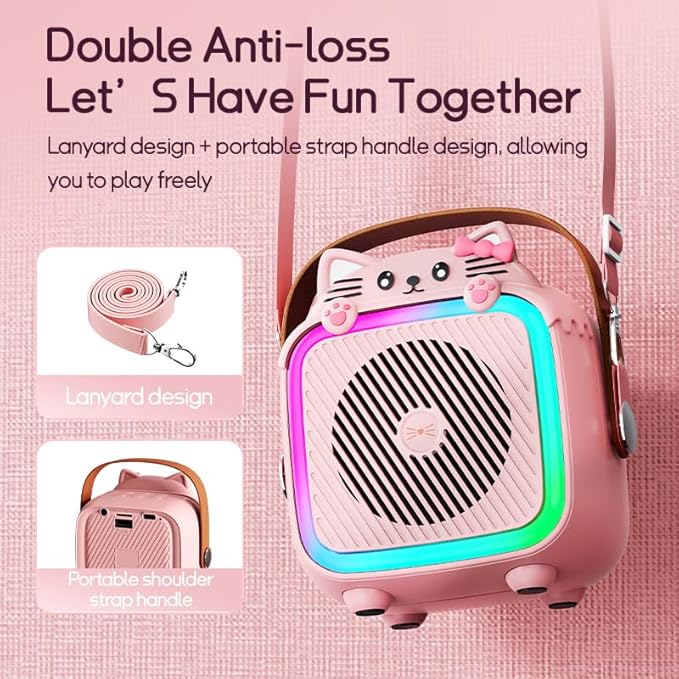 Karaoke Machine with 2 Wireless Microphones for Kids Adults,Portable Bluetooth Speaker Girls Toddlers Toy Gift for Aged 3-12 Year Birthday Parties Christmas Party - Pink