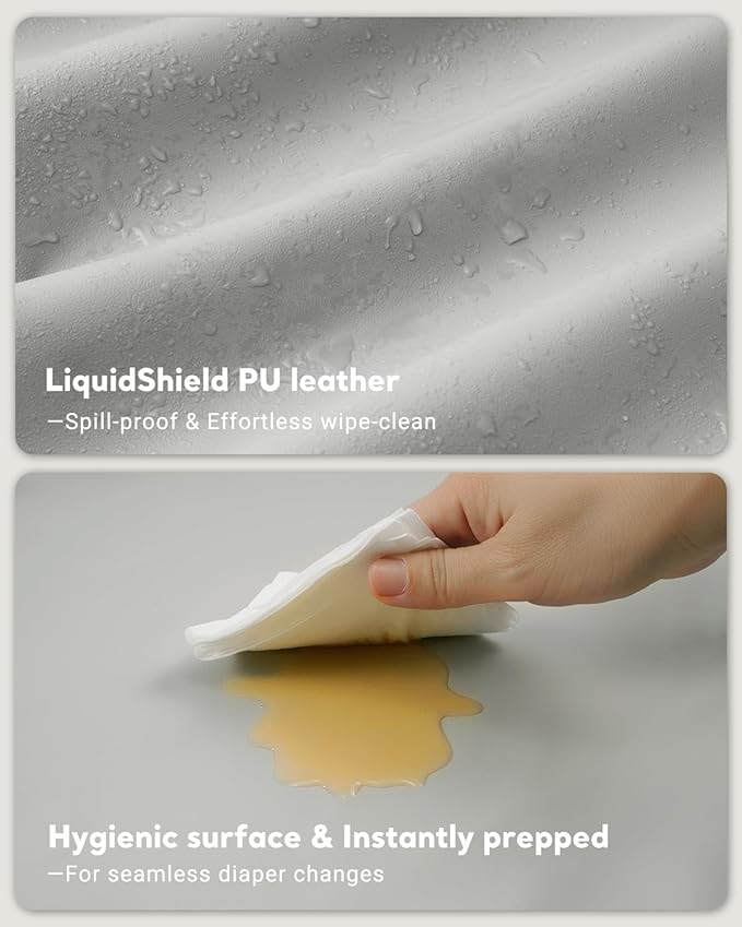 Vegan Leather Waterproof Baby Changing Pad - Wipeable, Extra Thick & Portable & Non-Slip Diaper Mat for Dresser, Crib, Travel | Soft & Safe (Gray)