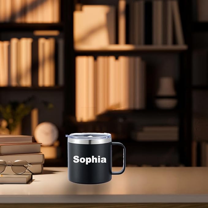 Personalized Mug Cup with Handle 12/14oz Custom Stainless Steel Mugs Customized Name Coffee Tumbler for Women Men Student Family Office Gifts, Initials