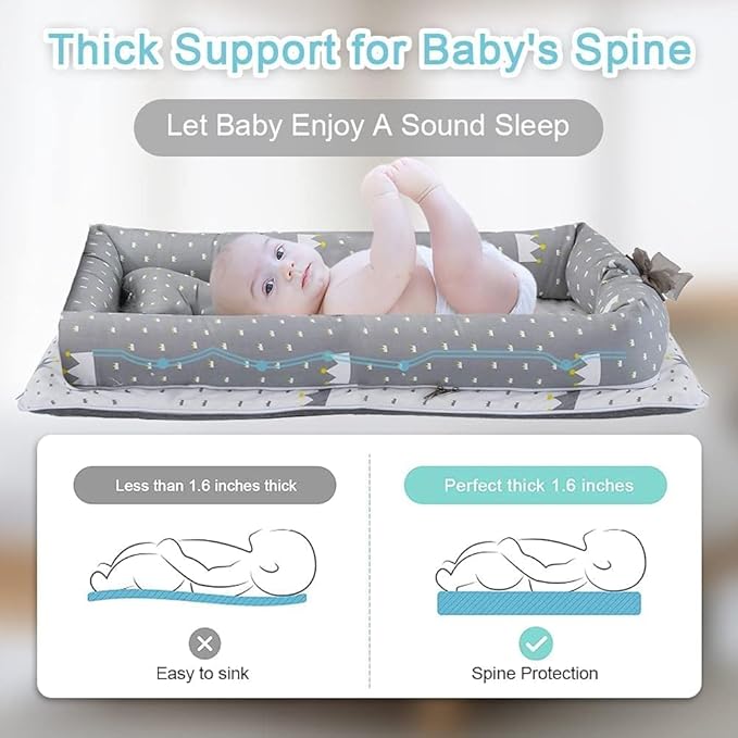 Lounger for Newborn, Newborn Lounger for 0-24 Months, Breathable & Portable Infant Nest - Soft Infant Floor Seat Cover for Travel (Cloud)