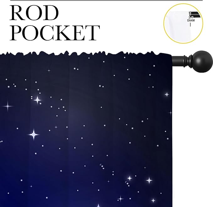 City Rod Pocket Blackout Curtains for Boy Girl Bedroom, New York Skyline Modern City Starry Sky Night View Thermal Insulated Home Window Drapes for Living Room Darkening, 55x63 inch