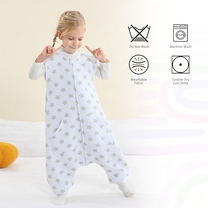Baby Toddler Sleep Sack with Feet 2.5 TOG Winter, Wearable Blanket with Legs, Toddler Sleeping Sack Long Sleeve (Greystar, 3T-5T)