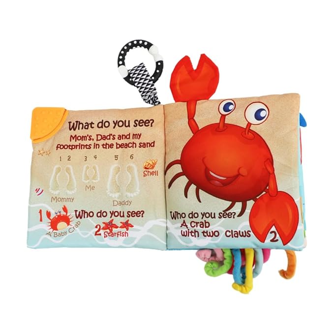 Cloth Crinkle Books for Babies Toddler – Touch and Feel Soft Baby Books, Interactive Early Learning Toys for Infants 0-6-12-18 Months Gift, Teething Toy with Teether, Fish, Octopus, Shark