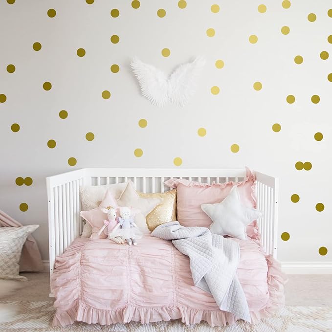 Gold Dots Wall Decals(200 Dots/2 Inch), Posh Polka Dots Wall Sticker for Girls Bedroom Playroom
