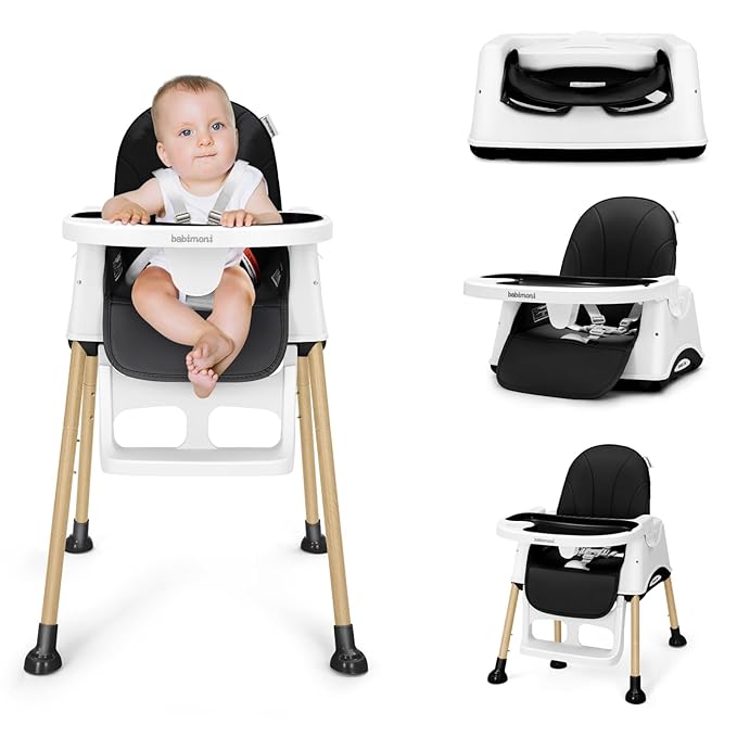 3 in 1 High Chairs, Convertible High Chair for Babies and Toddlers, High Chair with Foot Rest and Double Tray, Compact and Versatile, for Growing Kids, Black