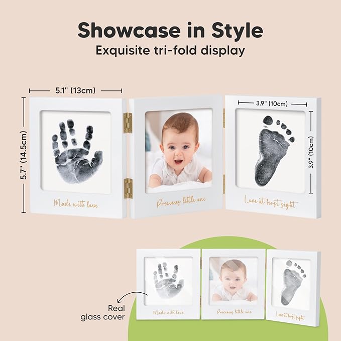 Inkless Baby Handprint and Footprint Kit for Newborn - Baby Footprint Kit,Newborn Keepsake Nursery Picture Frame,Dog Paw Print Maker,Personalized Gifts for New Mom,Showers & Registry(White/Gold)