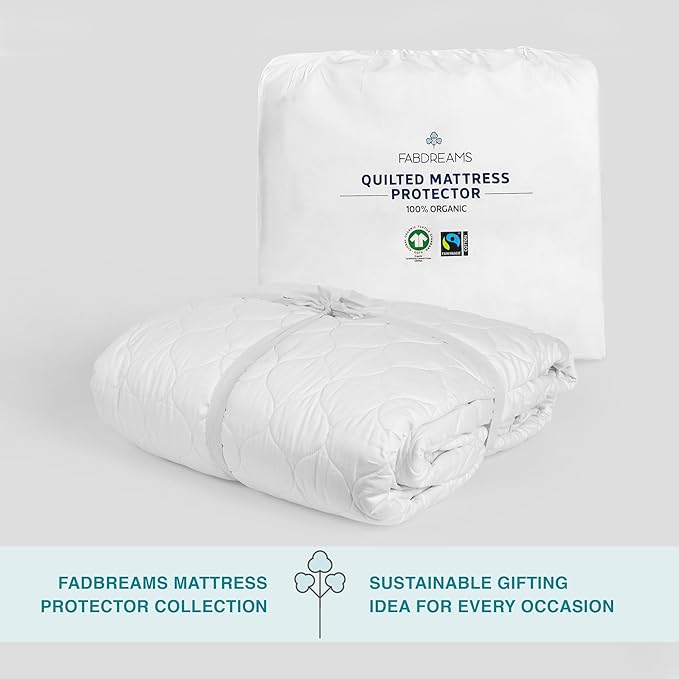 FABDREAMS Organic Quilted Mattress Protector Twin Size | Mattress Pad| Mattress Cover| Naturally Breathable | Noiseless| Fits up to 17" Deep Pockets| Temperature Regulating | Twin | White