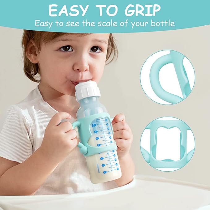 Silicone Baby Bottle Handles, 3PCS Bottle Handles for Dr Brown Narrow Bottles, Easy Grip Handles to Hold Baby Bottle, Easy Carry Handle Lightweight Bottle Handle (Red/Green/Blue)
