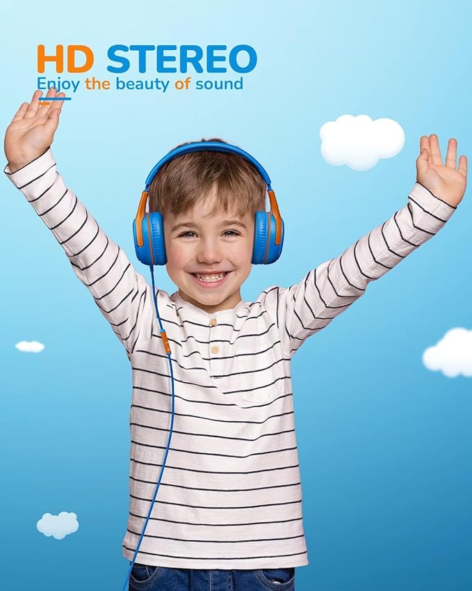 Kids Headphones Wired Toddler Headphones with Microphone, Over-Ear Headphones, 85/94dB Volume-Limiting, 3.5mm Jack, Foldable On-Ear Design - Safe & Comfortable for Learning & Entertainment