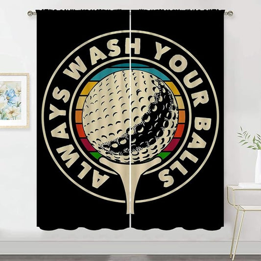 Golf Blackout Curtains for Boy Girl Room Darkening Decor,Sport Theme and White Motto Dark Background Bedroom Living Room Home Rod Pocket Thermal Insulated Window Curtain/Drapes Panel,63x63 Inch…