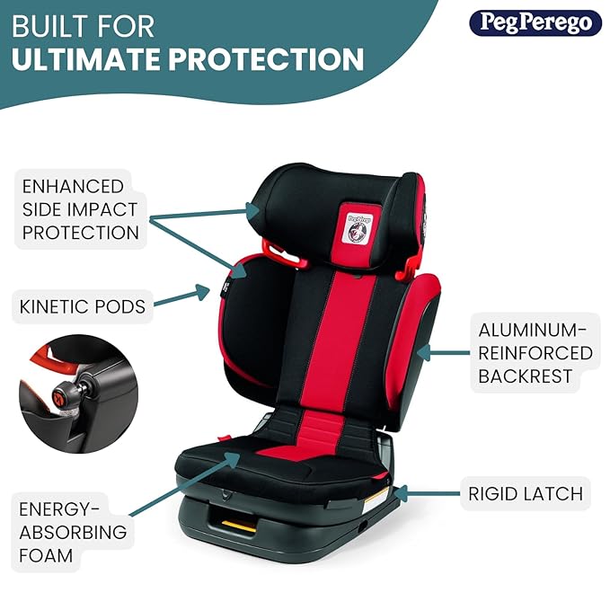 Peg Perego Viaggio Flex 120 Booster, 4D Total Adjust for Safety & Comfort, No Armrests, Compact Fold for Travel, 40-120 lbs, Made in Italy, Crystal Black (Black)