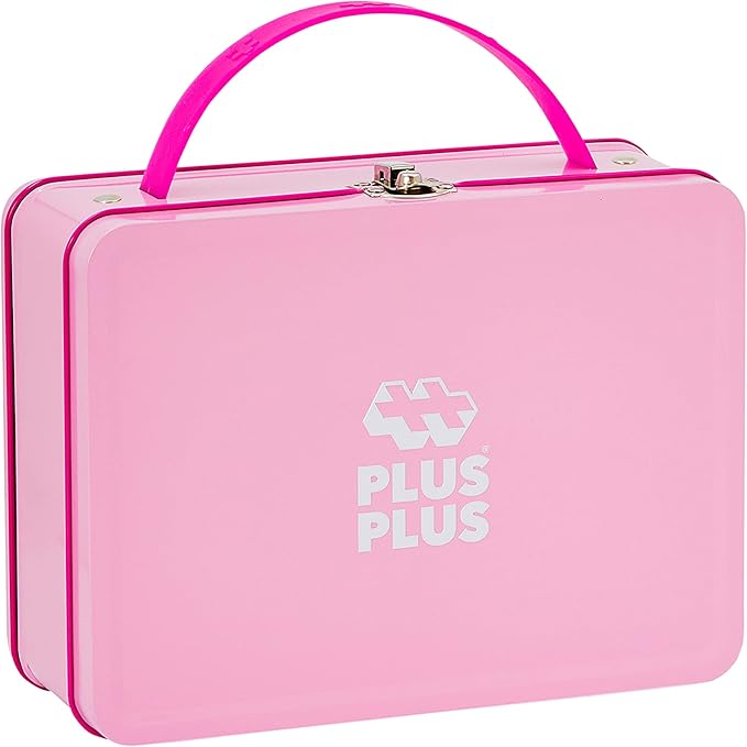 PLUS PLUS Building Set with Metal Suitcase, Open Ended Stem Toy for Toddlers and Preschool, 70 Big Pastel Interlocking Pieces