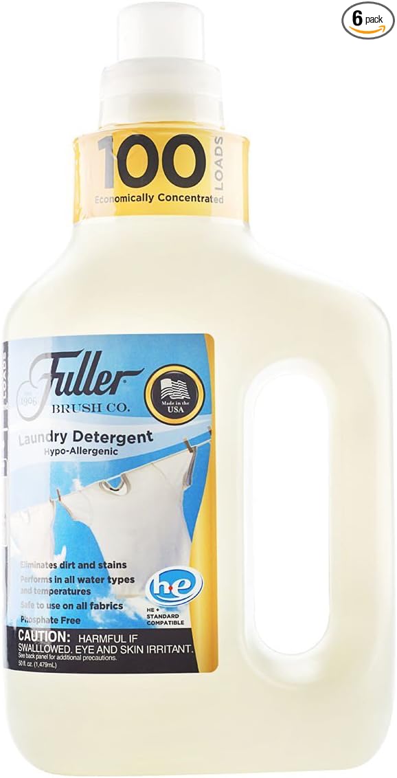 Fuller Brush 100 Laundry Detergent - Hypoallergenic, Unscented & Dye Free Clothe Washing Formula For Washing Infant/Baby Clothing - Mild Cloth Cleaning Products For All Skin Types (Pack of 6)