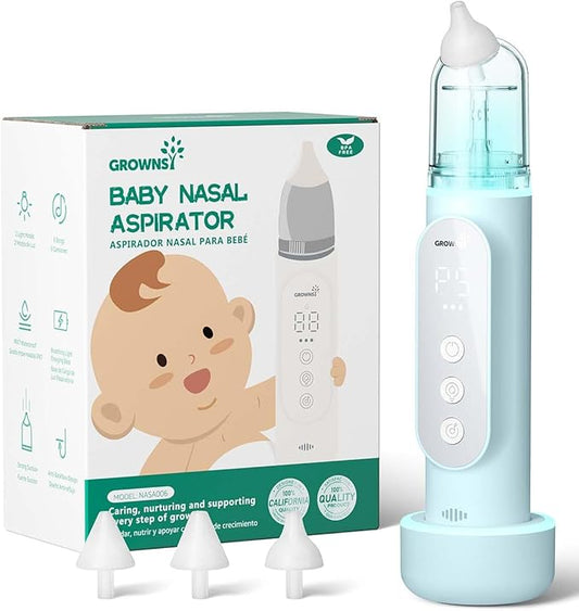 GROWNSY Nasal Aspirator for Baby, Upgraded 5 Suction Levels Baby Nose Sucker, IPX7 Waterproof Electric Nose Suction for Baby, Booger Sucker for Toddlers with Music & Light Functions (Blue)