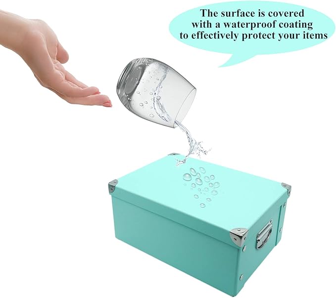 GUOZI Collapsible Storage Box, Decorative Memory Box with Lid & Metal Reinforced Corners, Cardboard File Bin with Handles, Organizer Gift Box for Keepsake Toy Photos Office Nursery Wardrobe Bookshelf