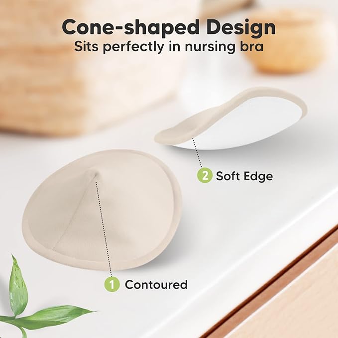 Organic Nursing Pads - 8 Washable Viscose Derived from Bamboo Breastfeeding Pads, Wash Bag, Reusable Breast Pads for Breastfeeding, Nipple Pads for Breastfeeding Essentials(Neutrals, L 4.8")