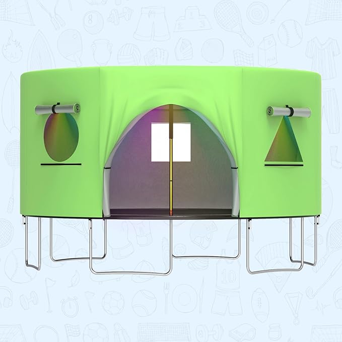 Gardenature 10FT/12FT/14FT Trampoline Tent(Tent Only), Fit Round Trampolines, Shade Cover with LED Light, Outdoor Trampolien Accessories, Anti-Tear, Beige