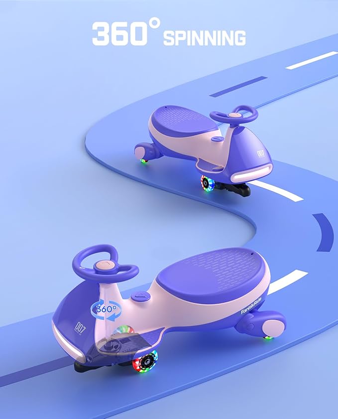 FanttikRide 6V N7 Classic Electric Wiggle Car with Pedal, Rechargeable Battery, Ride on Toys, Swing Car, 2 Speeds, Anti-Rollover, Flashing Light Wheels, Bluetooth, for Ages 3 and Up, 150 Lbs, Pink