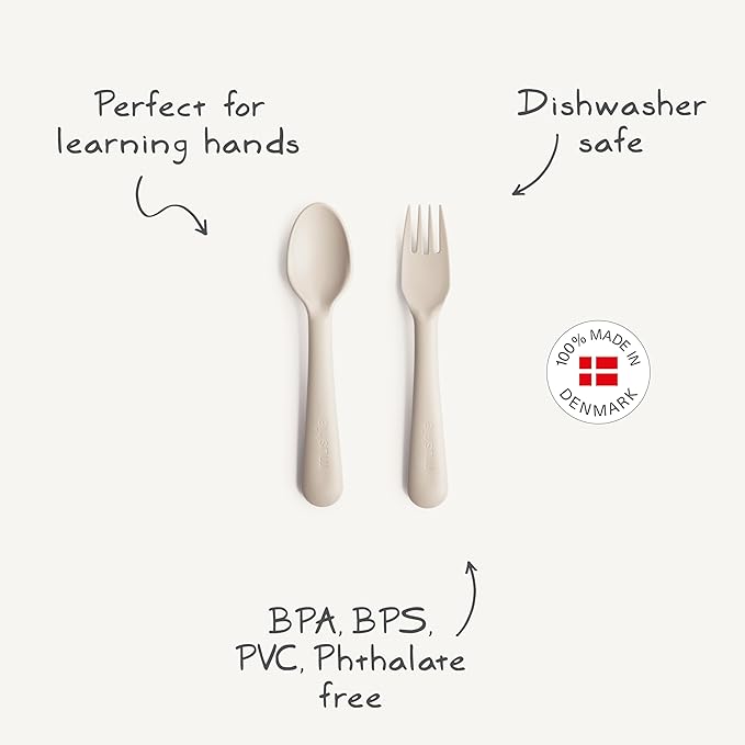 mushie Flatware Fork and Spoon Set For Kids | Made in Denmark (Daffodil)