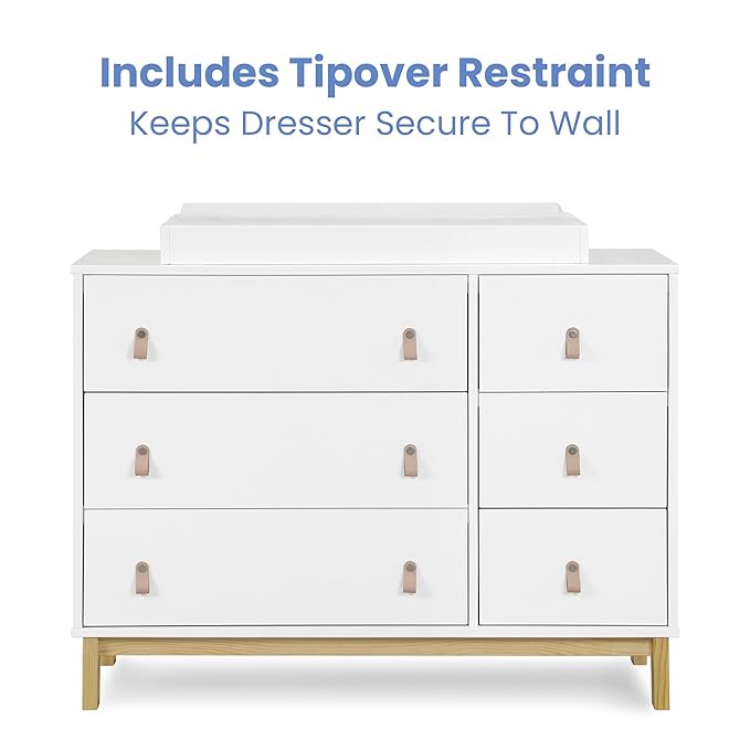 GAP babyGap Legacy 6 Drawer Dresser with Leather Pulls and Interlocking Drawers - Greenguard Gold Certified, Bianca White/Natural
