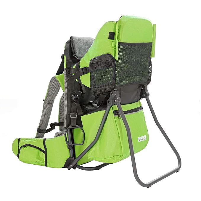 ClevrPlus Cross Country Baby Backpack Carrier, Green, Toddler Hiking Backpack with Comfortable Seat, Adjustable Straps & Belt, Foldable Frame Lightweight Large Capacity Child Carrier for Outdoor