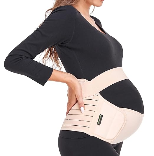 ChongErfei Maternity Belt, Pregnancy 3 in 1 Support Belt for Back/Pelvic/Hip Pain, Maternity Band Belly Support for Pregnancy Belly Support Band (M: Fit Ab 35.5"-47.3", Beige)
