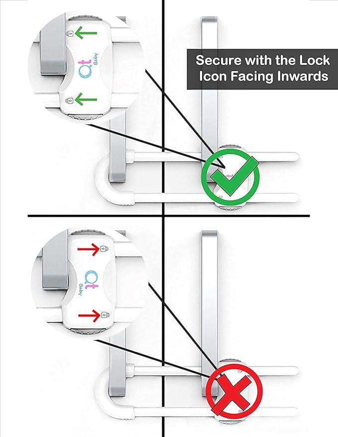 Baby Proofing Cabinet Locks | Adjustable U Shaped Baby Safety Latches for Drawers, Fridge, Closet |Modern Baby Proofing Cabinet Lock with Extra Secure Lock Buttons (Pack of 4)