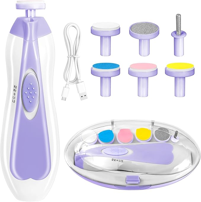 Baby Nail Trimmer Electric, 6 in 1 Rechargeable Baby Nail Clippers Manicure Set Grooming Kit for Toddler Infant or Adults (Purple)
