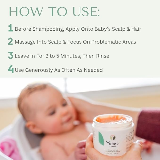 Yobee Ultra Gentle Soothing Scalp Mask - Dry Scalp Treatment Hair Mask Safe For Sensitive Baby Skin - Probiotic Infused - For Sensitive Scalp & Cradle Cap - For Babies, 4 fl oz