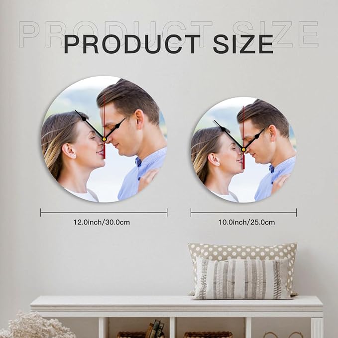 Generic Custom Clocks for Walls Personalized Clocks with Picture Customized Round Clock for Birthday Wedding Present Wedding Friend Family Lover, 10inch-25cm
